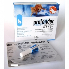 Капли антигельминтные для кошек Байер Профендер (вес животного  2,5 - 5,0 кг, упаковка 2 пипетки, цена за 1 пипетку). 